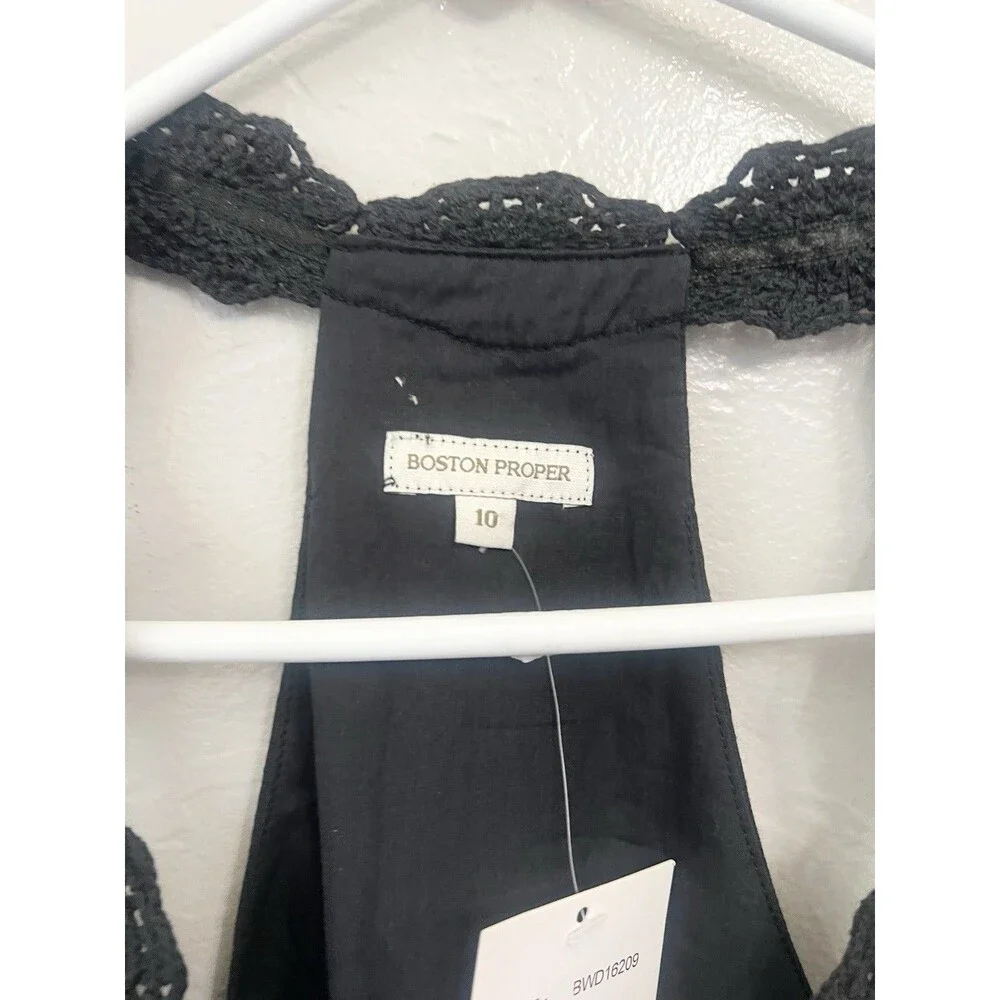Boston Proper Black Crochet Maxi Dress Size 10 Gauzy Cotton New NWT Cover Up